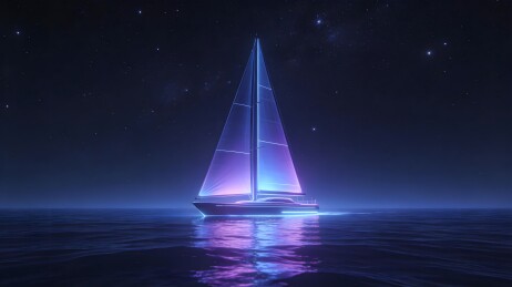 发光帆船夜色航行