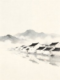 江南水乡水墨风格传统建筑山水