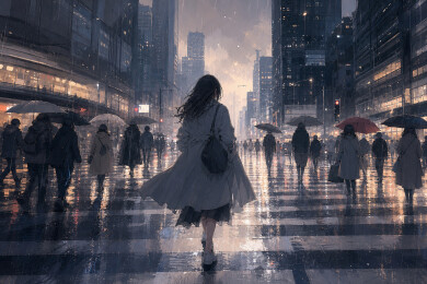 雨夜路口独行女子