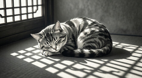 猫卧窗影