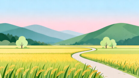 金黄稻田蜿蜒小路风景画