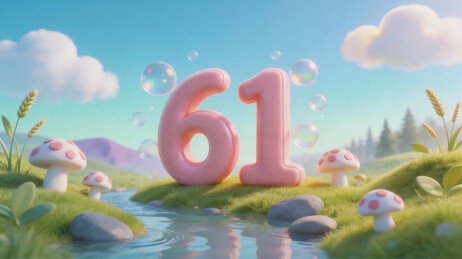 粉色61数字气泡蘑菇草地背景