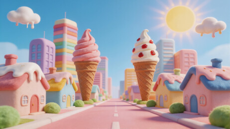 冰淇淋城市3D渲染背景