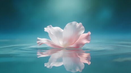 淡粉莲花静绽水面