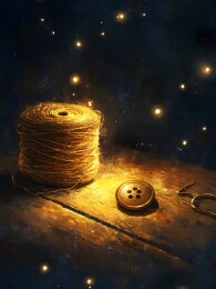 木质缝纫桌上的闪亮纽扣
