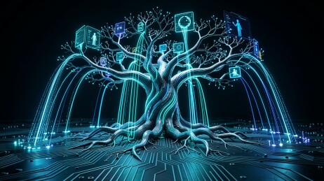 一棵充满科技感的发光智慧树