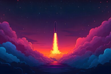 夜空中的火箭腾空轨迹