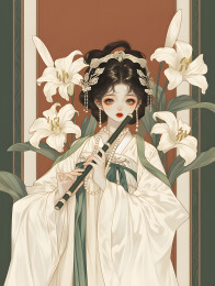 古风仕女吹笛图
