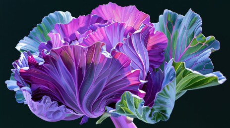 桌面几颗生态有机蔬菜紫甘蓝手绘油画