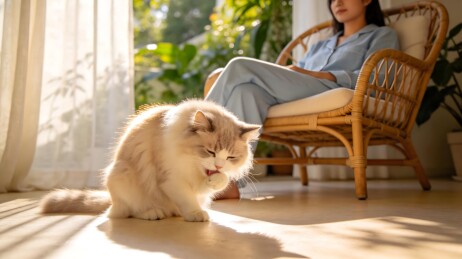 阳光下的猫与主人