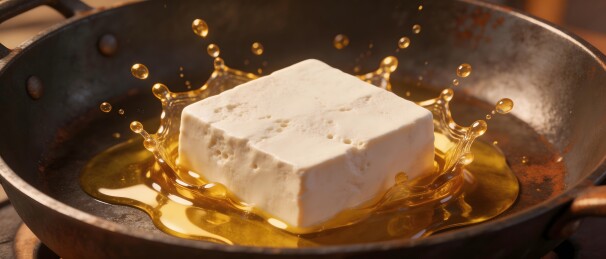 豆腐煎制油花四溅