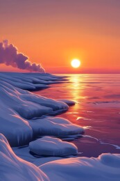 夕阳余晖下的雪地田野