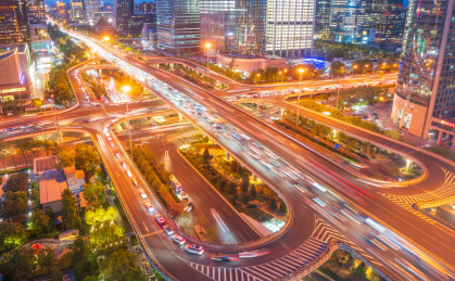 北京CBD国贸桥夜景车流