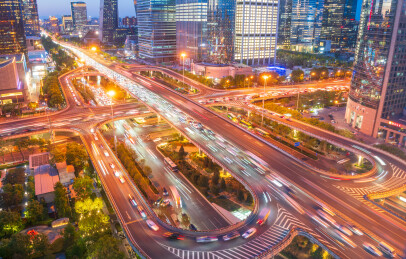 北京CBD国贸桥夜景车流