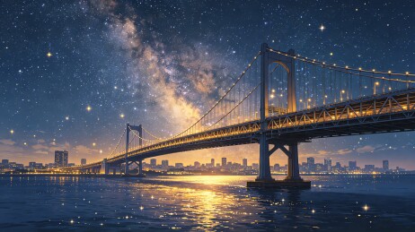 动漫风跨江大桥星空银河夜景