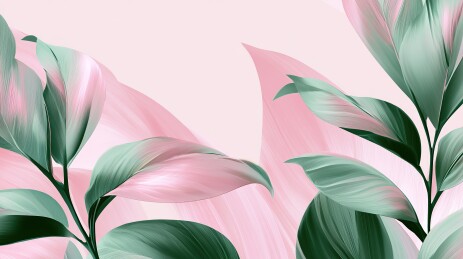 马卡龙柔色植物少女向海报绿植文创背景