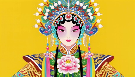 国潮风京剧花旦人物插画 传统戏曲文化