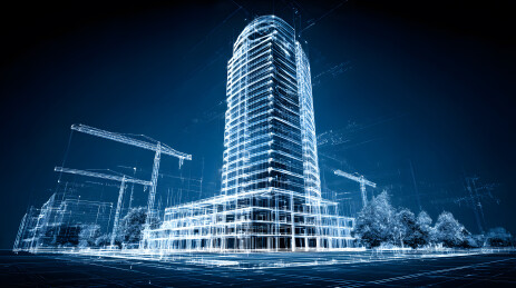 蓝色线框风格现代高楼建筑夜景