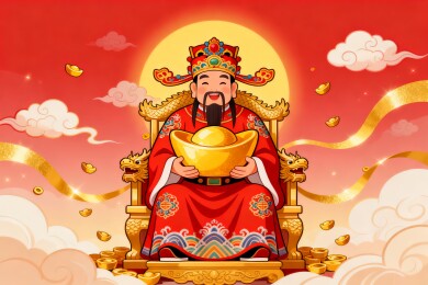 财神爷抱金元宝新春喜庆国潮主视觉背景