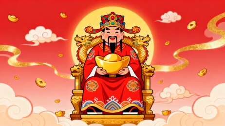 财神爷抱金元宝新春喜庆国潮主视觉背景