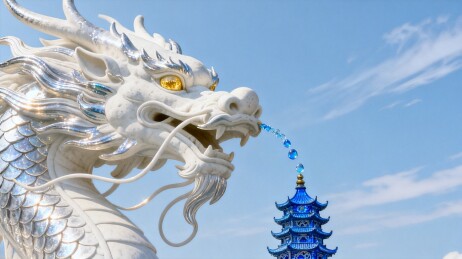 喷水白龙与蓝塔