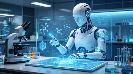 AI 科研实验室机器人全息插画