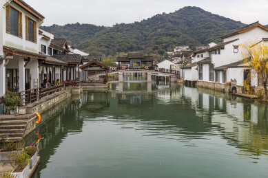 杭州湘湖水街秋末初冬风光