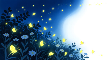 夏夜萤火虫治愈系童年梦幻插画图表