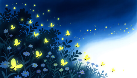 夏夜萤火虫唯美治愈童年梦想插画