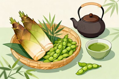 春笋毛豆茶道主视觉插画背景