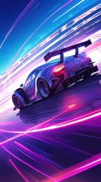 高速赛车疾驰于霓虹赛道