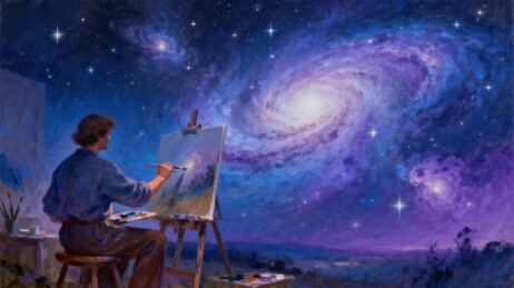 画家在星空下作画