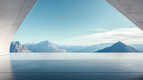 现代建筑与山景