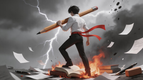 学子肩扛巨笔踏书前行