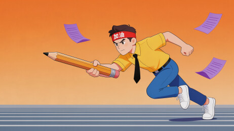 学生奔跑冲刺备考插画