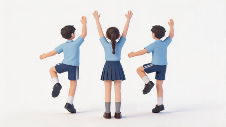 3D学生校服背影欢呼庆祝