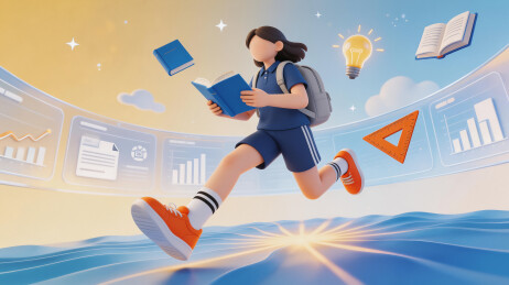 学生奔跑阅读3D渲染图