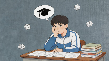 备考学生托腮思考毕业梦想