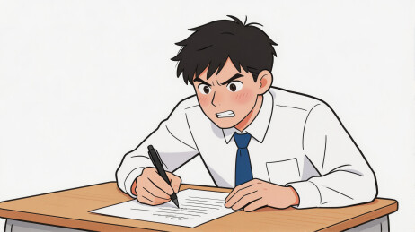 男生伏案书写备考
