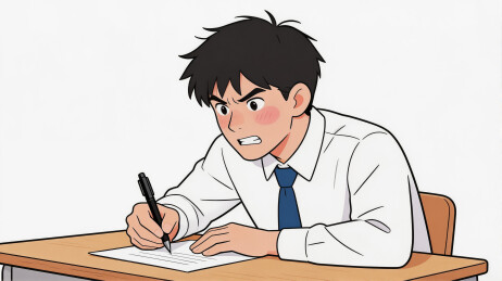 男生伏案书写备考插画