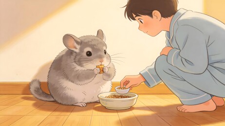 孩子喂龙猫吃零食
