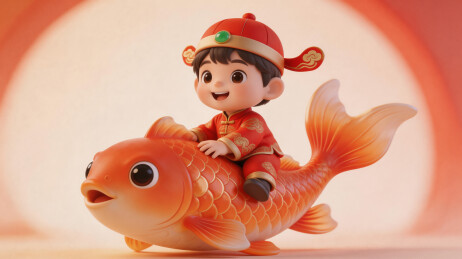 状元骑鲤鱼3D渲染图