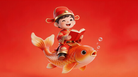 状元骑鲤鱼看书