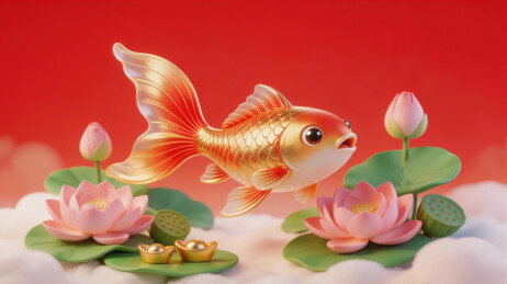 鲤鱼跃龙门3D插画