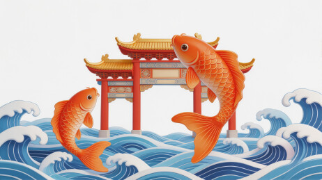 鲤鱼跃龙门高考插画