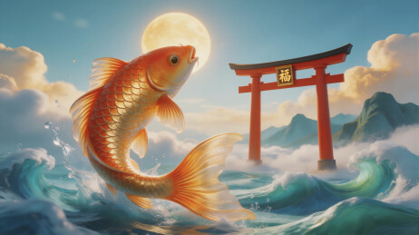 鲤鱼跃龙门插画