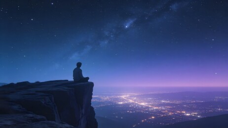 悬崖夜坐观星