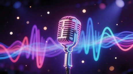 复古麦克风与音乐声波