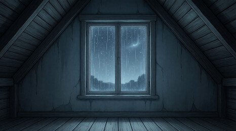 阁楼雨窗卡通星夜