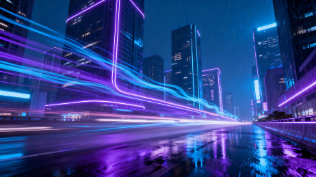 霓虹闪烁的未来都市夜景